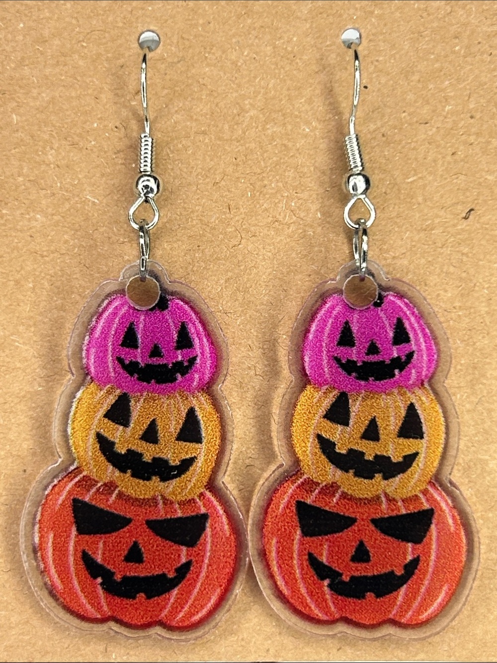 Stacked Jack-o'-Lantern Halloween Earrings Fashion Jewelry 2D Acrylic Pumpkin